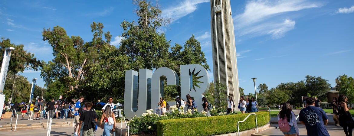 Students walking around UCR campus